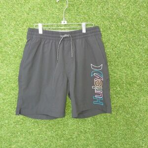 Hurley Mens Medium Shorts Swim Trunks Black Multicolor Logo m Casual Athletic